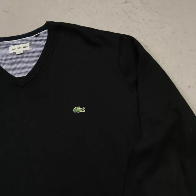 LACOSTE SWEATER MENS 7 2XL Black V Neck Cotton Pullover Long Sleeve ...
