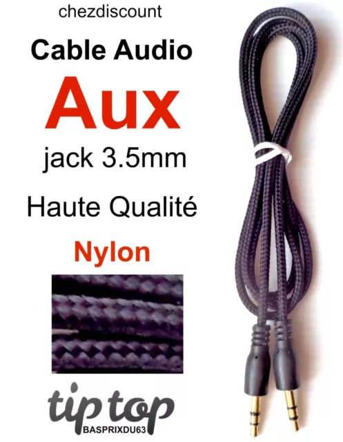 Cable Cordon Adaptateur Prise Auxiliaire Aux Jack 3.5 Nylon Tréssé Audio Stérèo