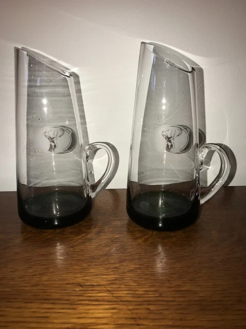 Pair VTG Jaggermeister Handblown Liqueur pitchers - etched Stag/Elk