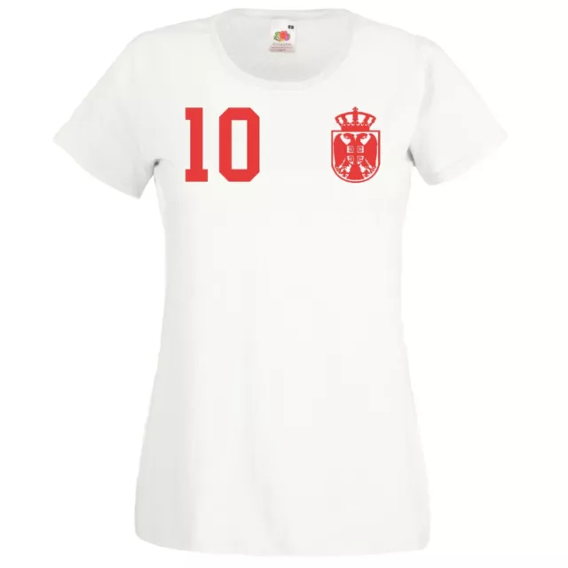 Youth Designz Serbien Damen T-Shirt mit WUNSCHNAME + NUMMER Trikot WM EM Fußball