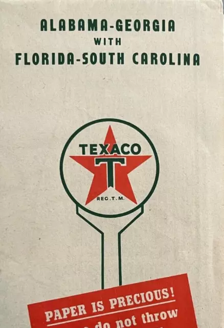 Alabama Georgia Vintage Road Map Texaco Gas Station Florida South Carolina 1950
