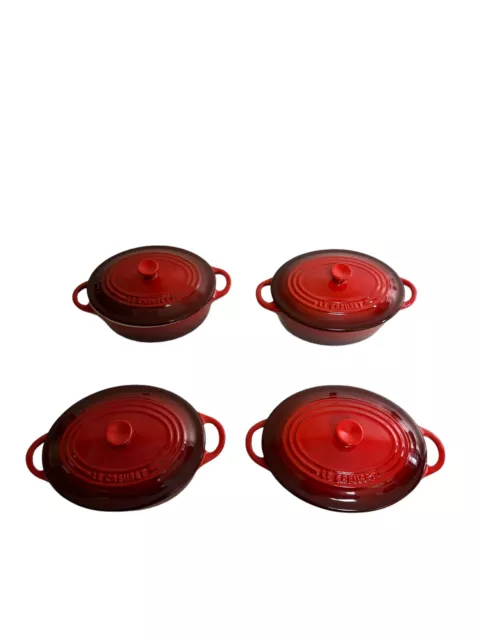 SET OF 4 Red/Cerise Le Creuset MINI Oval Dutch Oven Serving Cocottes ...