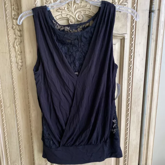 Bailey 44 Womens Size Medium Black Sleeveless Lace Faux Wrap Blouse Top NWT