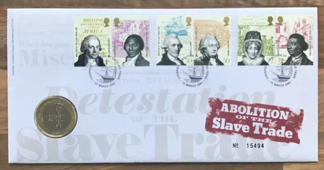 ABOLITION OF THE SLAVE TRADE £2 Coin BUNC PROOF COIN (DG) & STAMP COVER No 15494