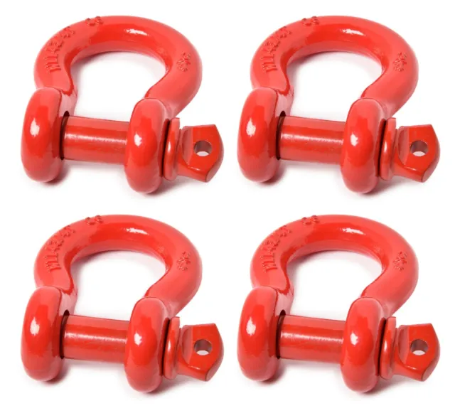 Lot of 4 Premium RED D-Ring 3/4" Bow Shackle Screw Pin 10500 LB Capacity Jeep CJ