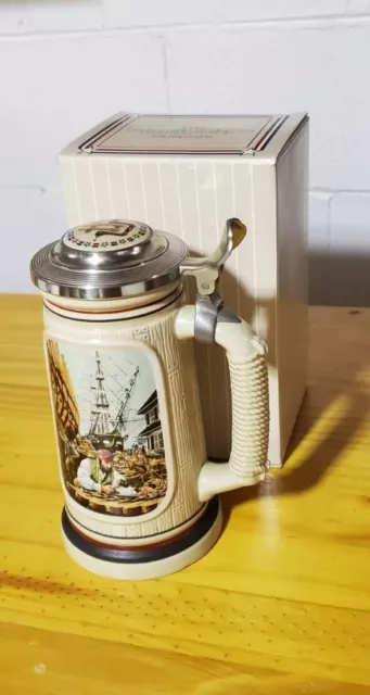 Avon Beer Stein ‘The Shipbuilder’ Hinged Lidded Mug 1986 Building of America