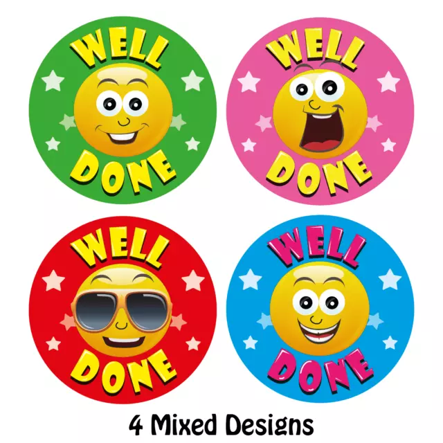 144 x Well Done Reward Stickers, Smile face, School Teachers Award, Parents Kids