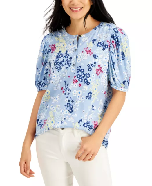 MSRP $45 Style & Co Petite Floral-Print Poet Blouse Blue Size Petite XXL