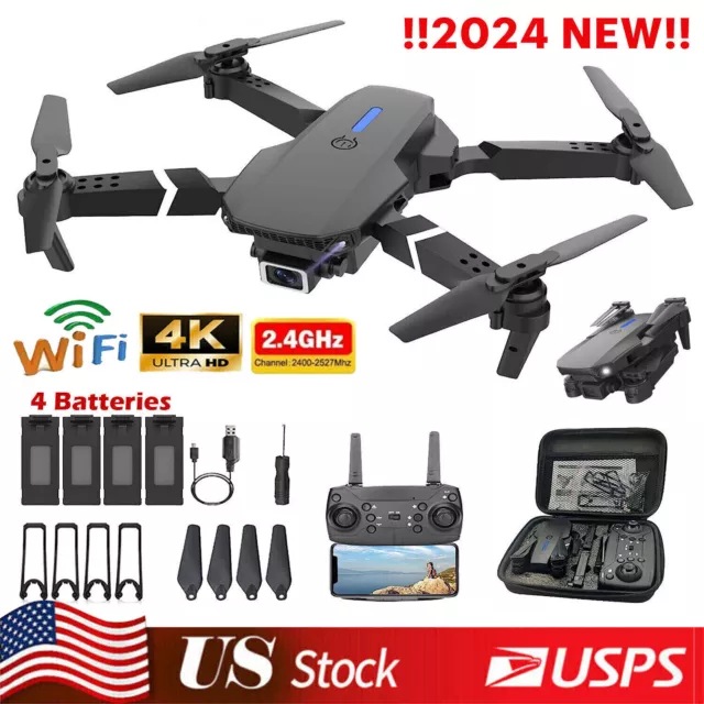 2024 New RC Drone With 4K HD Dual Camera WiFi FPV Foldable Quadcopter +4 Battery