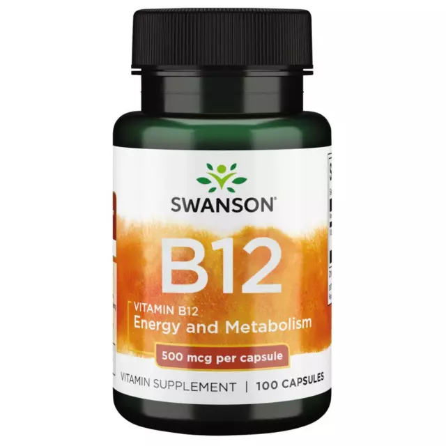 Swanson Vitamina B12 500mcg 100 Cápsulas,Cansancio,Fatiga Y Energía Soporte