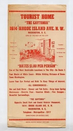The Gaytonia Tourist Home Ad Card Washington DC 1930's