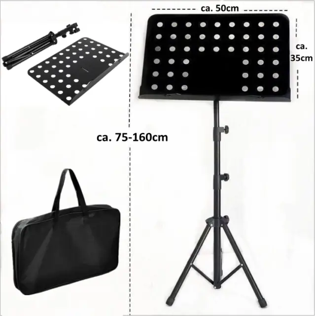 Notenständer Notenpult Notenstativ Stabil Stahl Orchesterpult + Tasche 75-160 cm