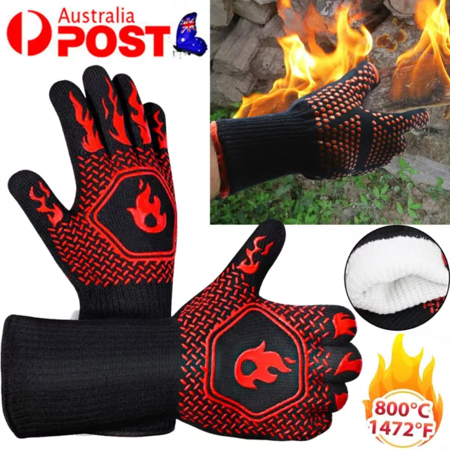 2PCS Oven BBQ Gloves Grill 800°C Heat Resistant Fireproof Silicone Non-Slip AU