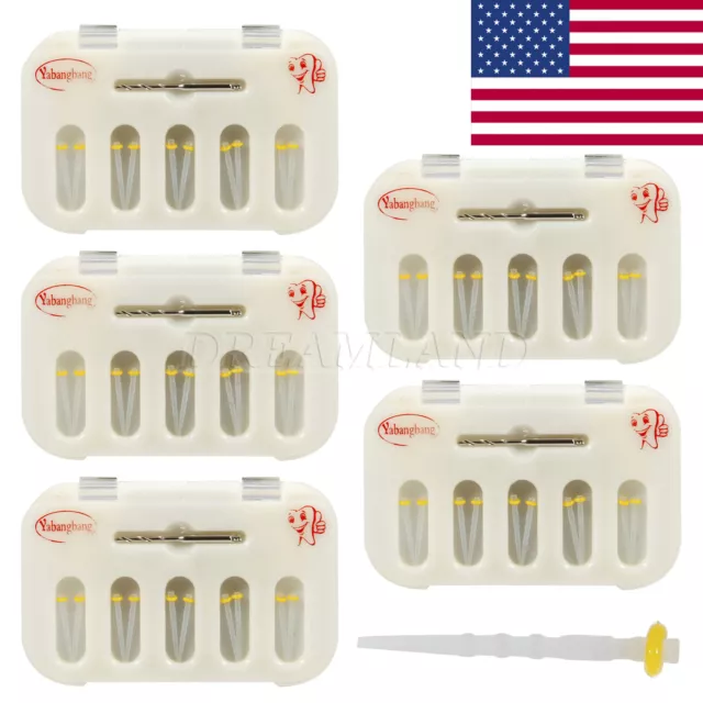 50X Dental Fiber Post Resin Post Screw Thread Quartz &5-Drills Yellow 5 PACK