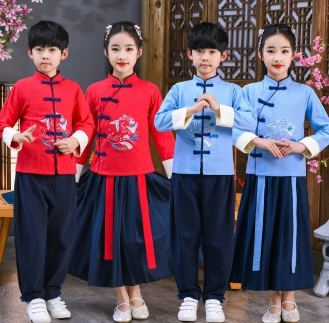 Chinese Traditional Girl Boy Hanfu Tang Kung Fu Costume Dynasty Princess Suits
