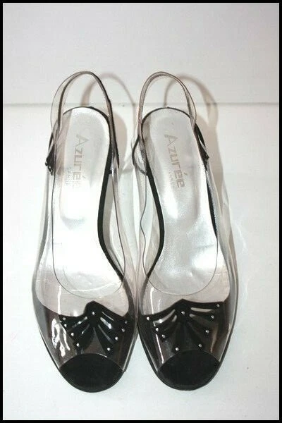 AZUREE CANNES Escarpins Ouverts Cuir et Plastique Transparent T 37