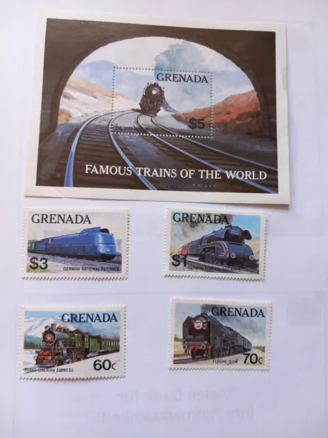 GRENADA: FAMOUS TRAINS OF THE WORLD (4 Marken + Block), 1982 ?