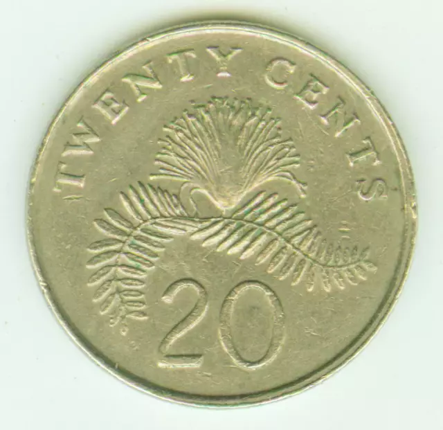 Singapur - Singapura - Singapore 20 Cent 1987, Pflanzenmotiv Blüte, Farn