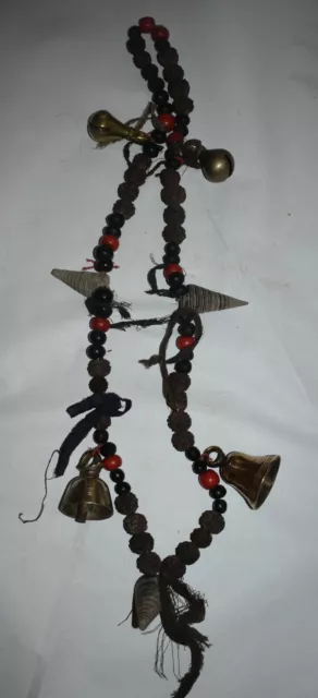 ORIG $699 NEPAL SHAMAN RITUAL NECKLACE, bells, shells 20" EARLY 1900S prov