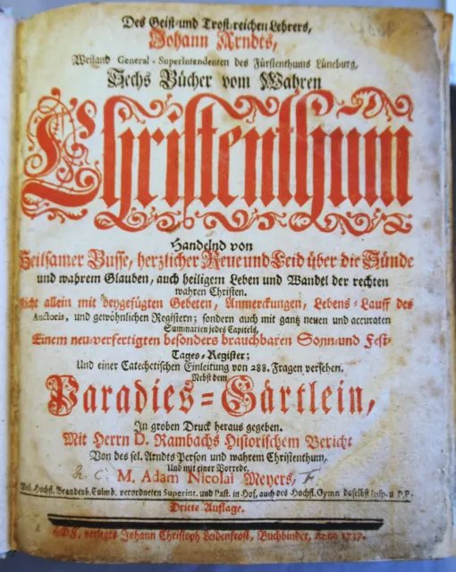 Buch Antik Barock 1737 - Sechs Bücher vom Wahren Christenthum - Johann Arndts