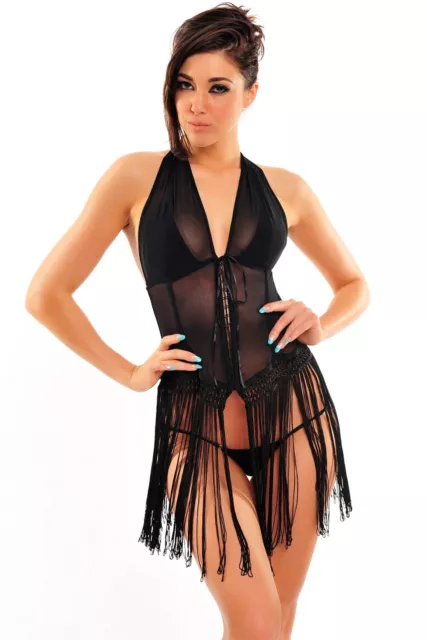 Z6515-535985) Erotik Sexy Marken Corsage Neglige Schwarz Gr. 38 (M) Transparent