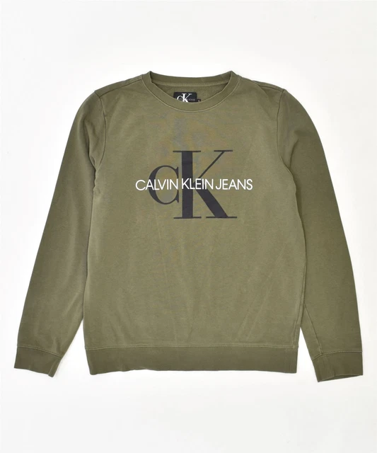 CALVIN KLEIN Felpa Grafica Ragazzi Maglione 15-16 Anni Cachi Cotone BZ06