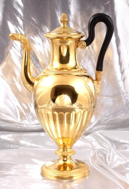 Charles Christofle - Verseuse Empire "Tete De Chien" - Argent Massif Vermeil Xix