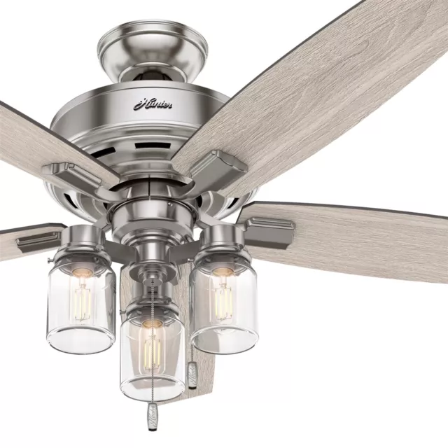 Hunter Fan 52 in Brushed Nickel Indoor Ceiling Fan with Light Kit and Pull Chain