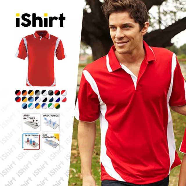 Mens Polo Shirt 100% Polyester Cool Dry Breathable Contrast Sports Polo