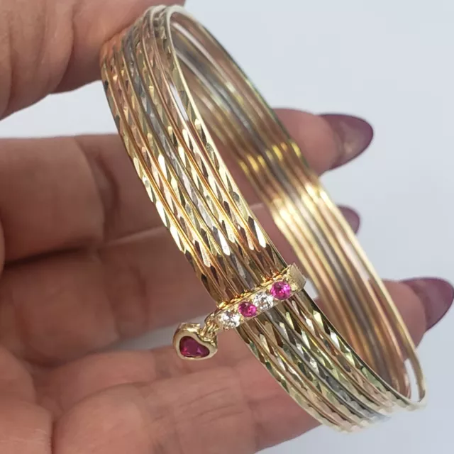 Real 14k Yellow Gold semanario 7 bangles bracelets 2.50 inches Smal Medium  Size