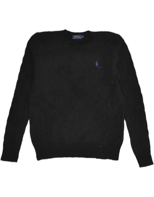 POLO RALPH LAUREN Womens Crew Neck Jumper Sweater UK 12 Medium Black Wool ZZ03
