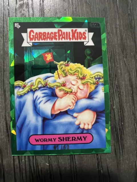 2022 Topps Garbage Pail Kids GPK SAPPHIRE Green Refractor Wormy SHERMY 173b /50