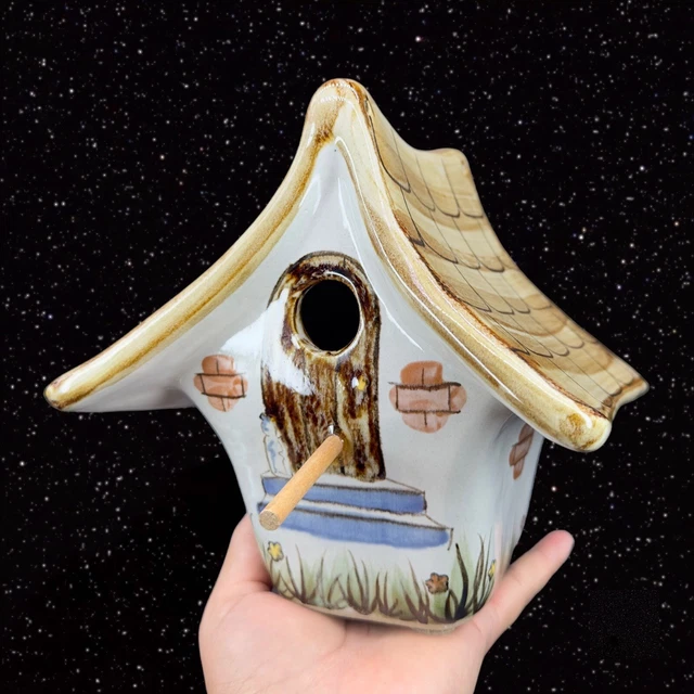 Vintage Louisville Stoneware Pottery Birdhouse Country Cottage Wren Hanging