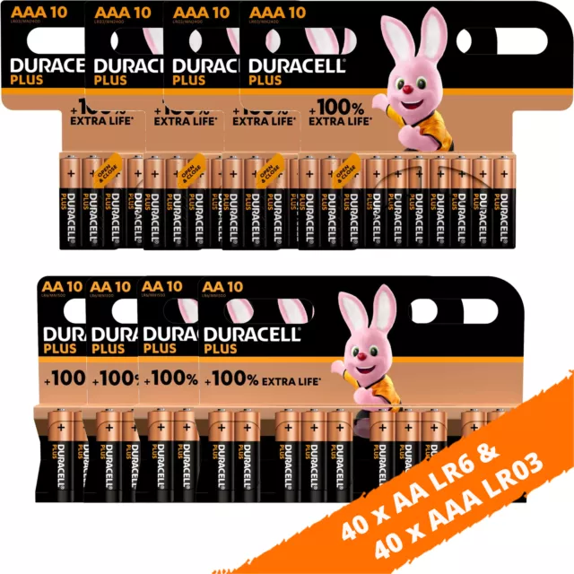 80 x Duracell Plus Batterien - 40 x AA LR6 Mignon & 40 x AAA LR03 Micro 1,5 V