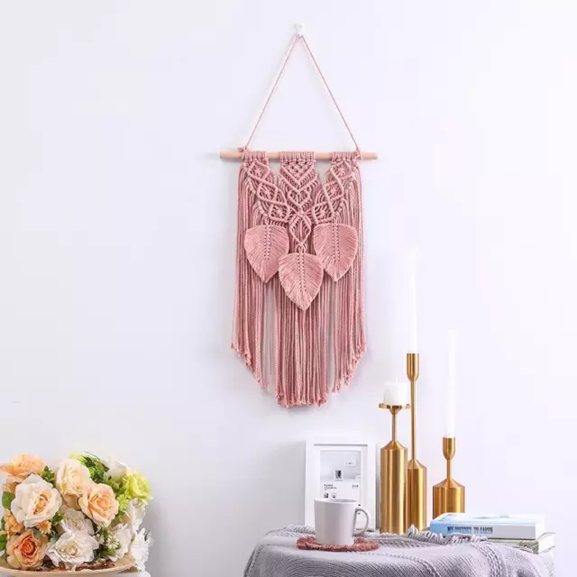 Handmade Macrame Wall Hanging with Tassels - Pink