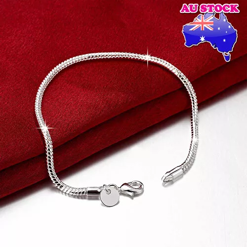 Women's 925 Sterling Silver Filled Classic Women's 3MM Solid Chain Bracelet 8"