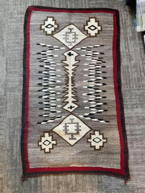Vintage Southwest Native American Indian Navajo Saddle Blanket Rug Weaving 33x17