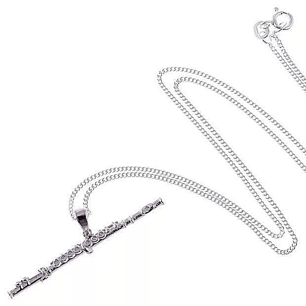 925 Silber Querflöte Collier Von Rockys  Mit Silberkette 45 Cm Länge