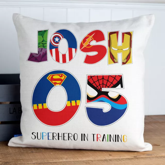 Personalised Superhero Cushion Cover Boys Birthday Pillow Name Quote Gift KC68