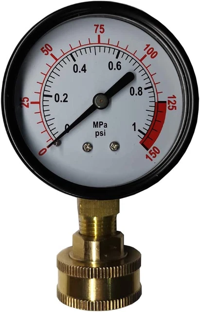 Water Pressure Test Gauge with Brass Internals, 2-1/2" Dial Display, Bottom Moun