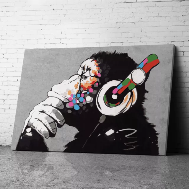 DJ Monkey Gorilla Chimp Banksy Canvas Wall Art Prints Large Graffiti Pictures