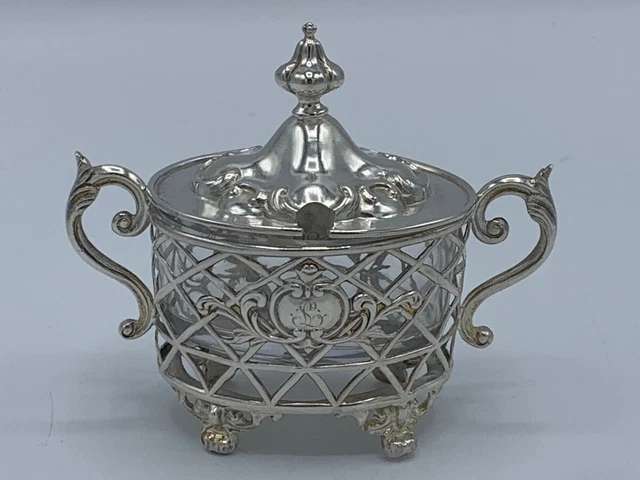 Antique French Sterling Silver Minerva Glass Mustard Pot Late 19th Century