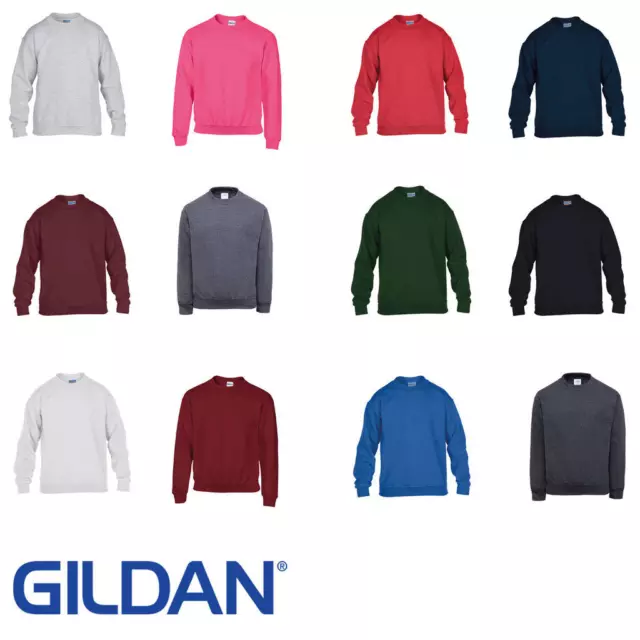 Kids Plain School Sweatshirt Jumper Childrens Top Boys Girls Fleece Gildan Top