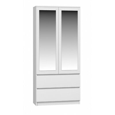 MODERN 2 Door Storage Wardrobe With Mirror, Shelves And 2 Drawers - White 2