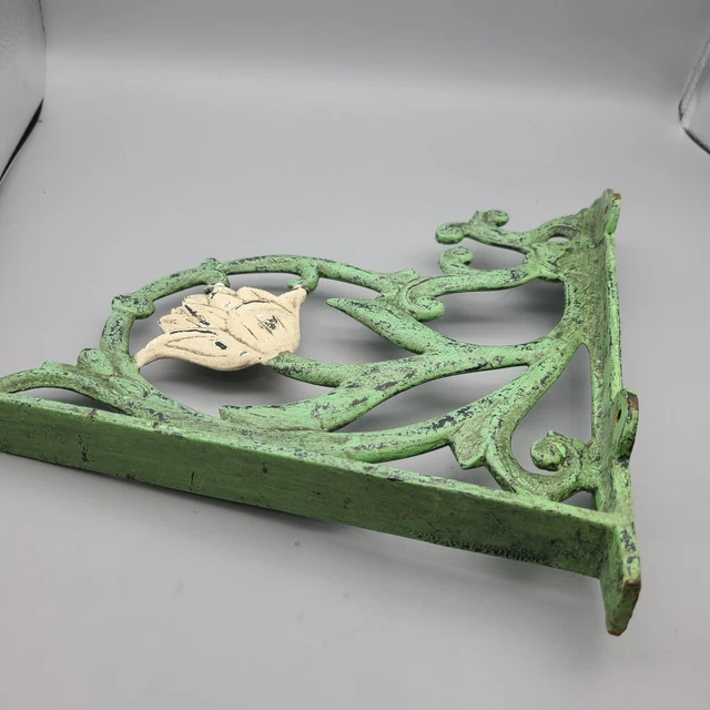 Cast Iron 1 Shelf Bracket Rustic vintage Style 11" x 11" green white flower 7