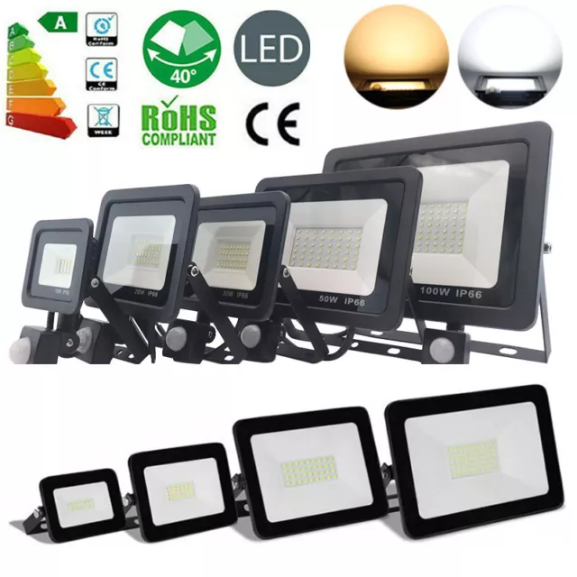 LED FLUTER MIT BEWEGUNGSMELDER STECKER 10-100W AUßEN STRAHLER SCHEINWERFER IP65