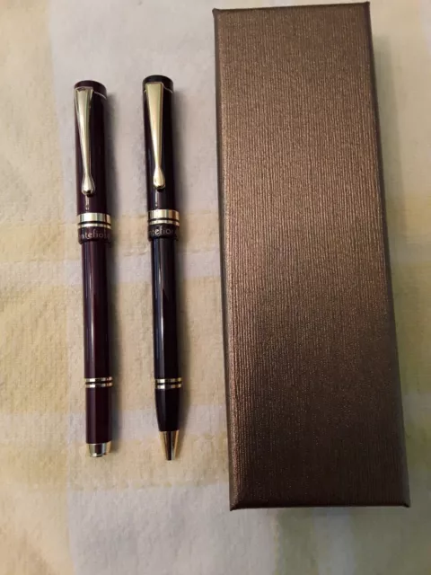 2 Montefiore Maroon Pens,  Set of 1 ROLLERBALL and 1 BALLPOINT pens.