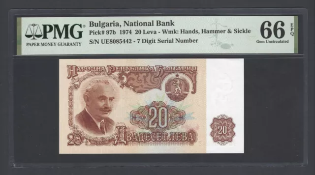 Bulgaria 20 Leva 1974 P97b Uncirculated Grade 66