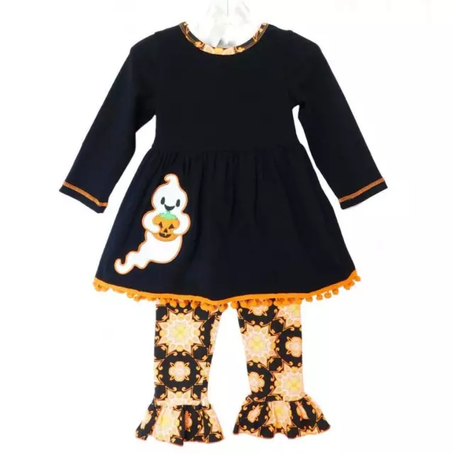 AnnLoren Girls Halloween Outfit Ghost Pumpkin Dress Ruffle Pants Set  Size 6