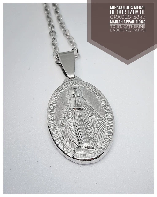 MIRACULOUS MEDAL OF Our Lady Of Graces Pendant +2chains+bag+ cloth ...